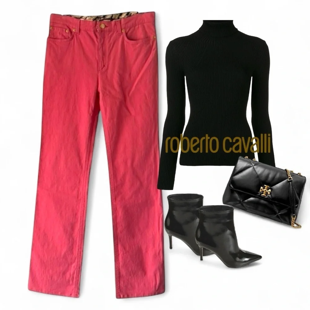 ROBERTO CAVALLI LOOSE FIT RED / PINK DENIM TROUSER PANTS JEANS SZ L - Picture 8 of 8